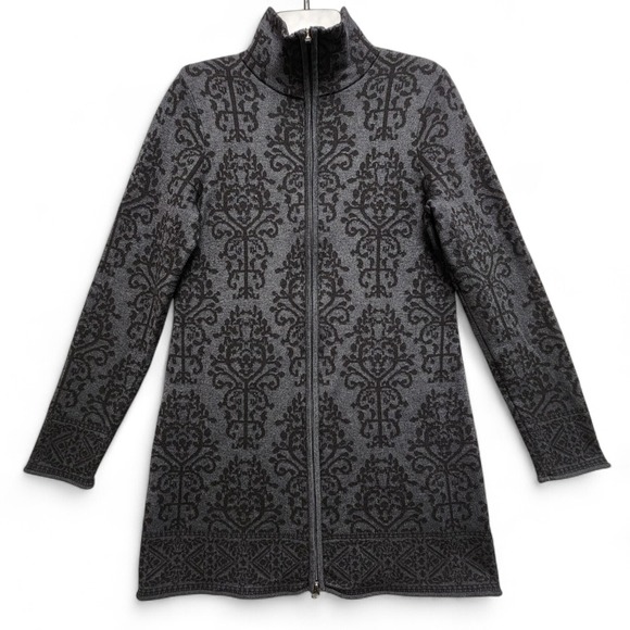 Cynthia Rowley Sweater Jacket Womens M (Fits as Small) Black‎ Jacquard Full Zip - Picture 1 of 13